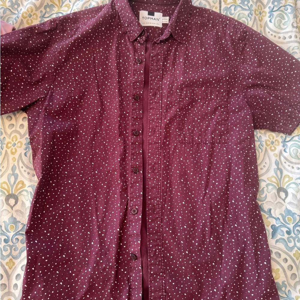 Topman Men's Maroon and White Dot Shirt